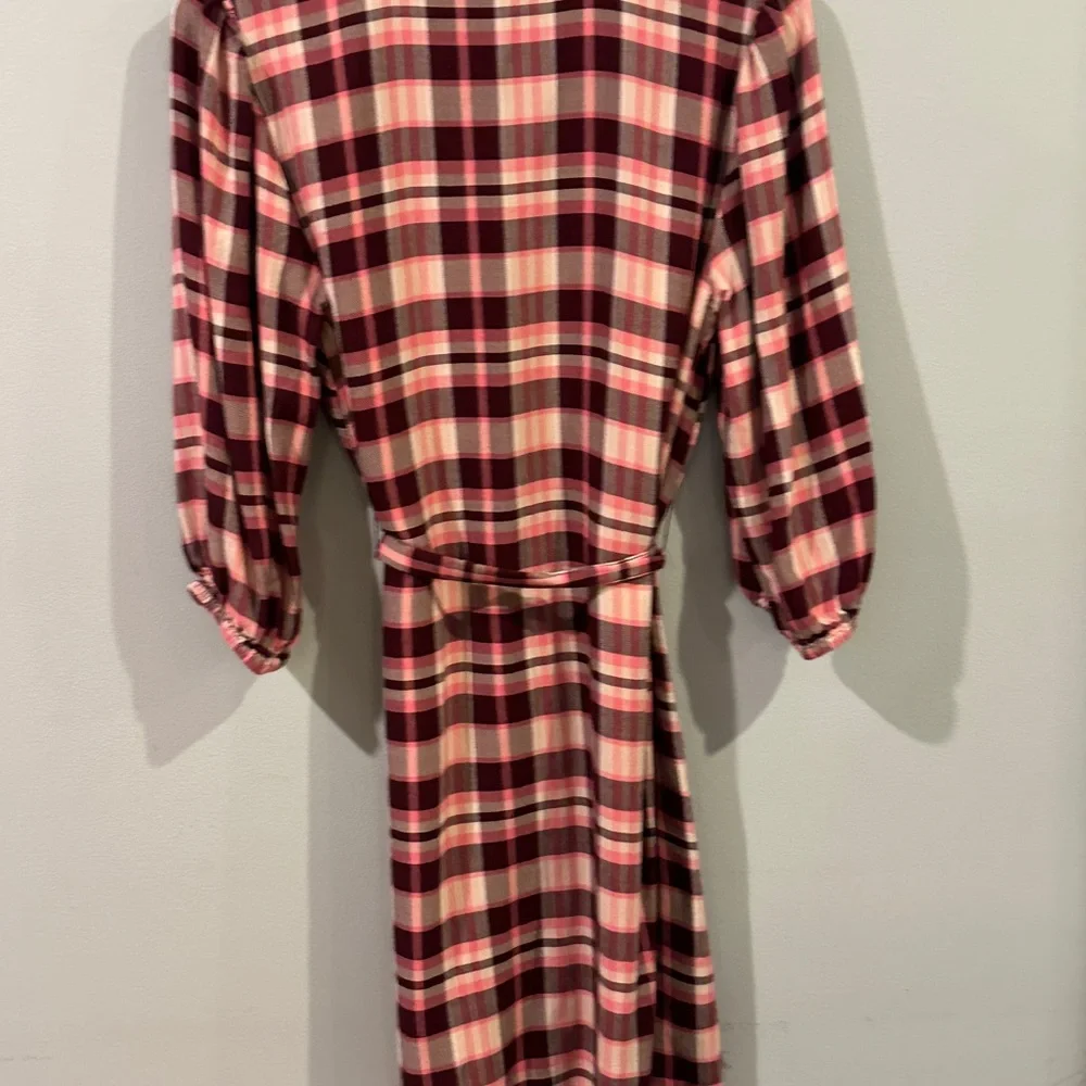 LOFT Outlet Plaid Shirt Dress Small Tie Waist Burgundy Pink